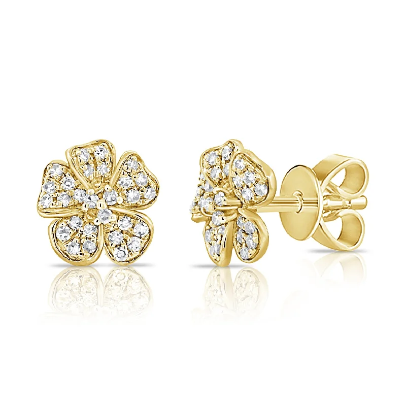 Large Hoop Earrings for Women-14K Gold Flower Studs with Diamonds