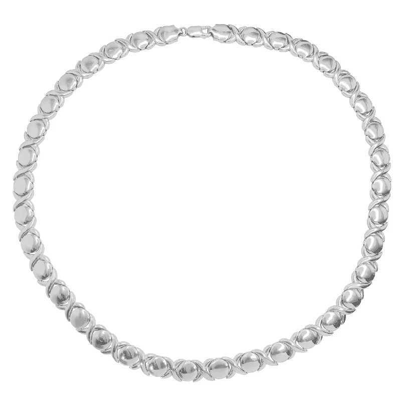 Classic Ruby Necklace for Formal Wear-Plain XO Hugs & Kisses Fancy Necklace (Silver)