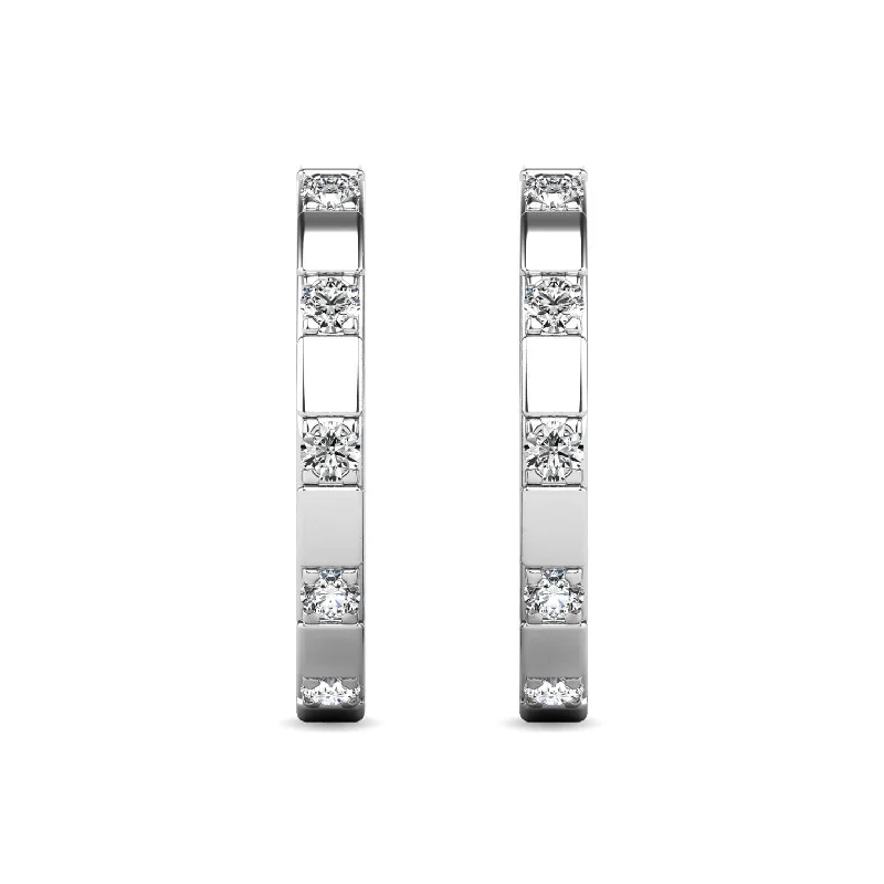 Artistic Silver Hoop Earrings-Diamond 1/10 ct tw Hoop Earrings in 10K White Gold