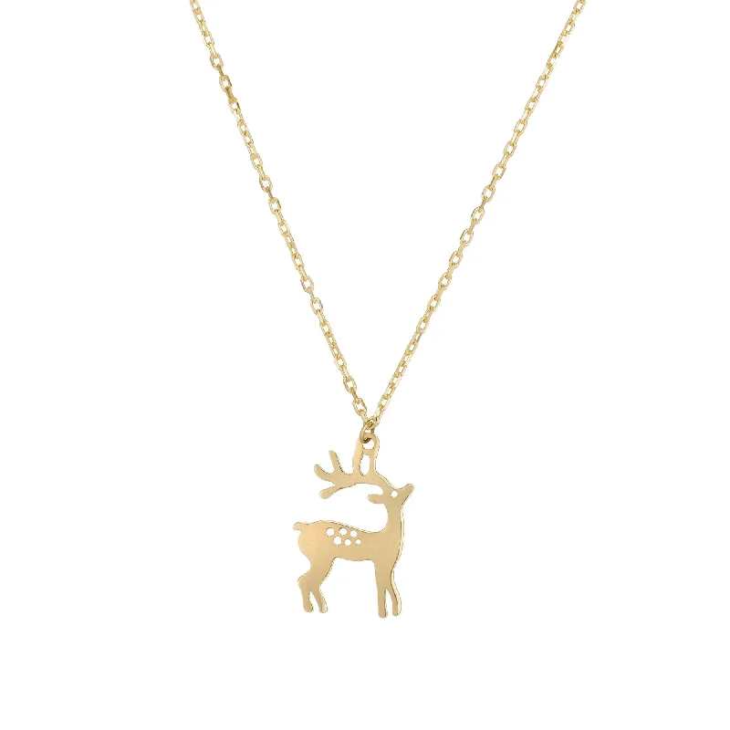 Custom Pearl Necklace with Initial Charm-Golden Reindeer Necklace (14K)