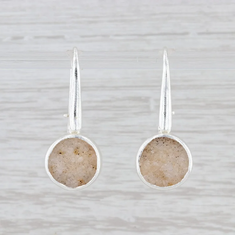 Colorful Acrylic Earrings for Women-New Nina Nguyen Sand Druzy Quartz Dangle Earrings Sterling Silver Hook Posts