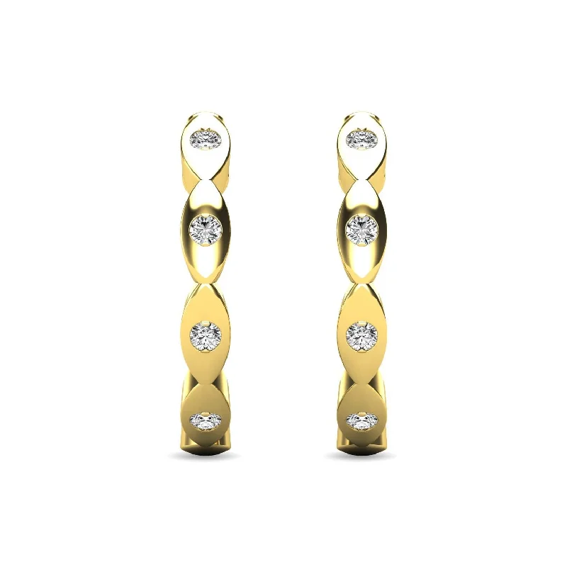 Crystal Drop Earrings for Weddings-Diamond 1/10 ct tw Hoop Earrings in 10K Yellow Gold