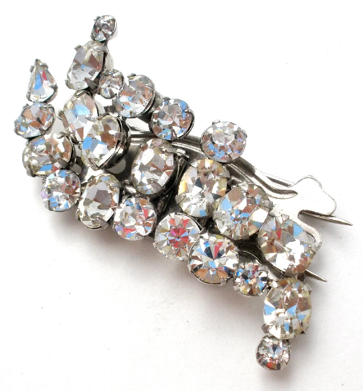 Vintage Gemstone Brooch-Vintage Clear Rhinestone Duette Clip Brooch