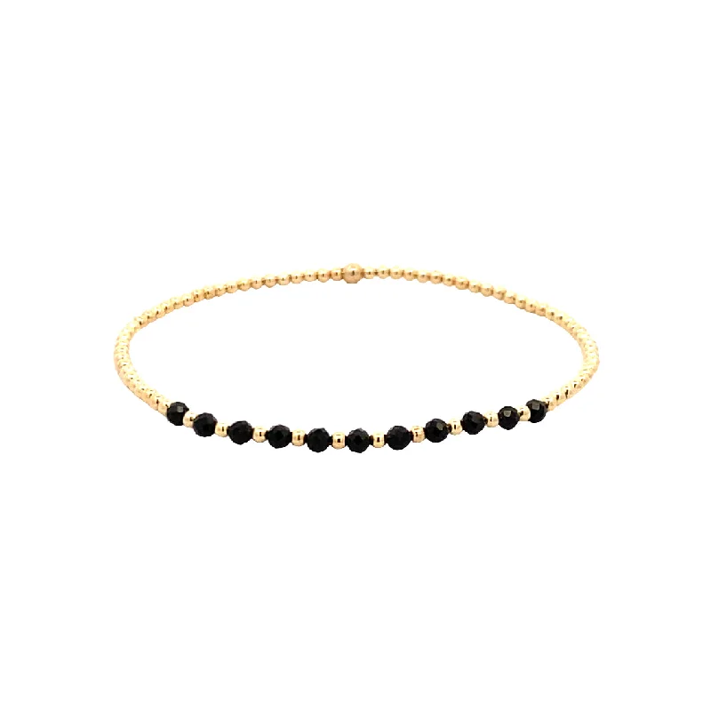 Customizable Silver Bracelet for Special Occasions-2mm Spinel Pattern Stretch Bracelet in Yellow Gold by Karen Lazar