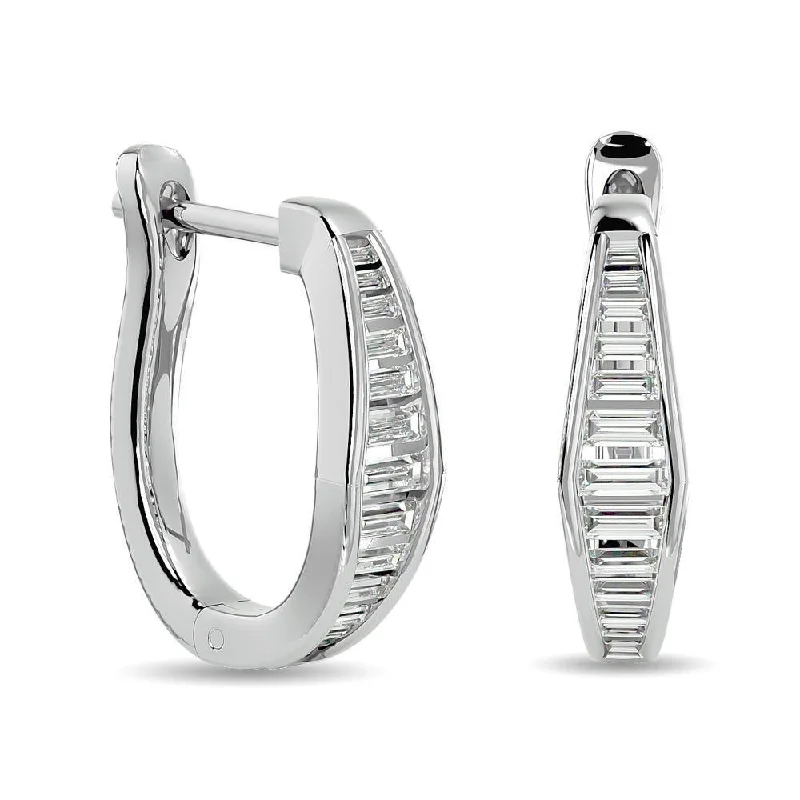 Antique Gold Earrings-Diamond 1/2 Ct.Tw. Straight Baguette Hoop Earrings in 14K White Gold