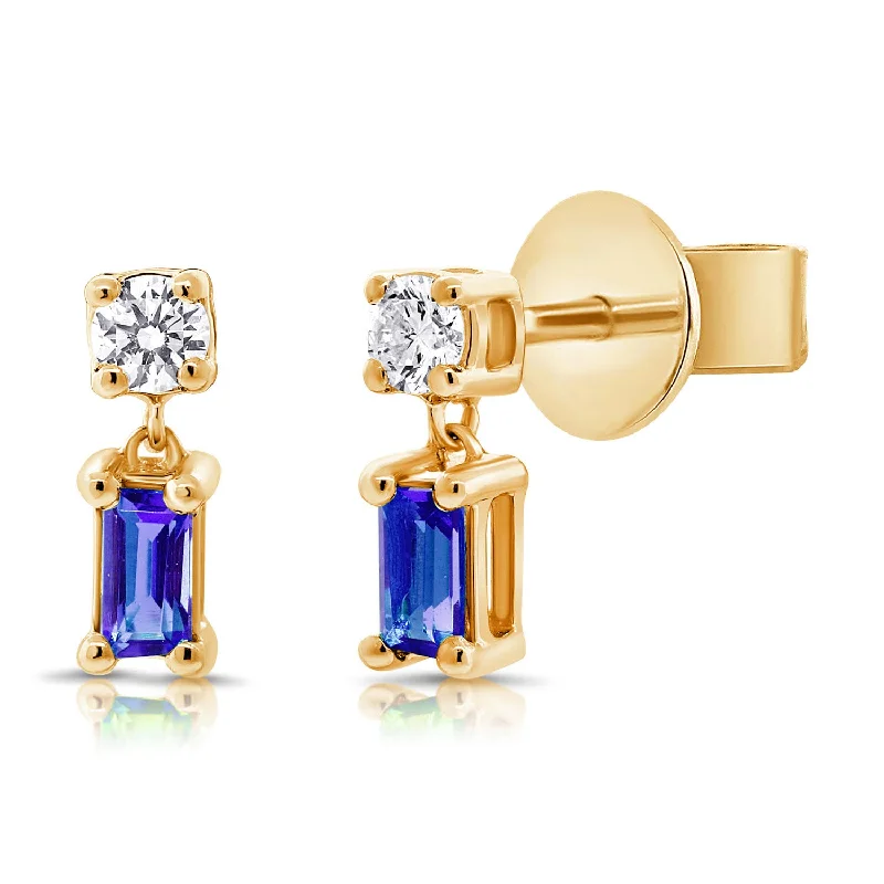 Gold Crystal Earrings-0.29ct Sapphire & Diamond Stud made in 14K Gold