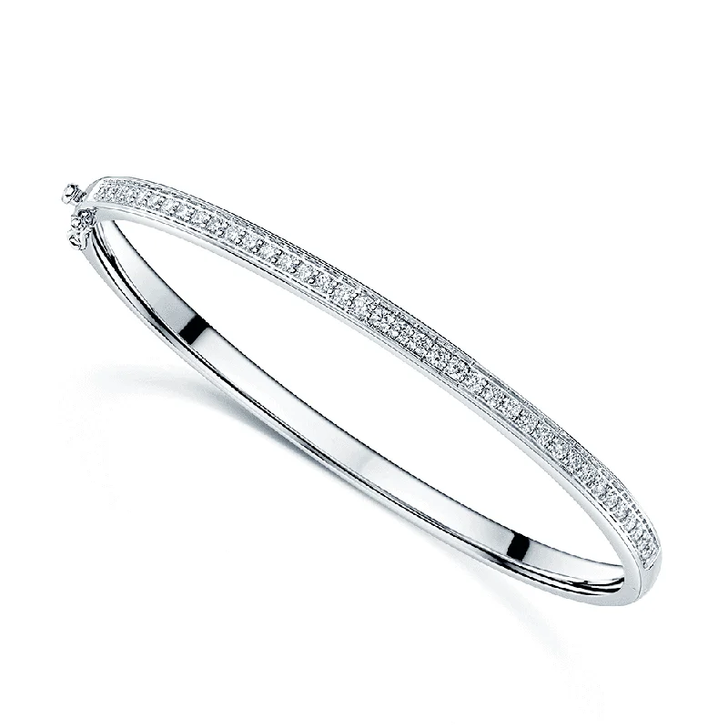 Personalized Cuff Bangles for Men-18ct White Gold Diamond Pave Set Bangle