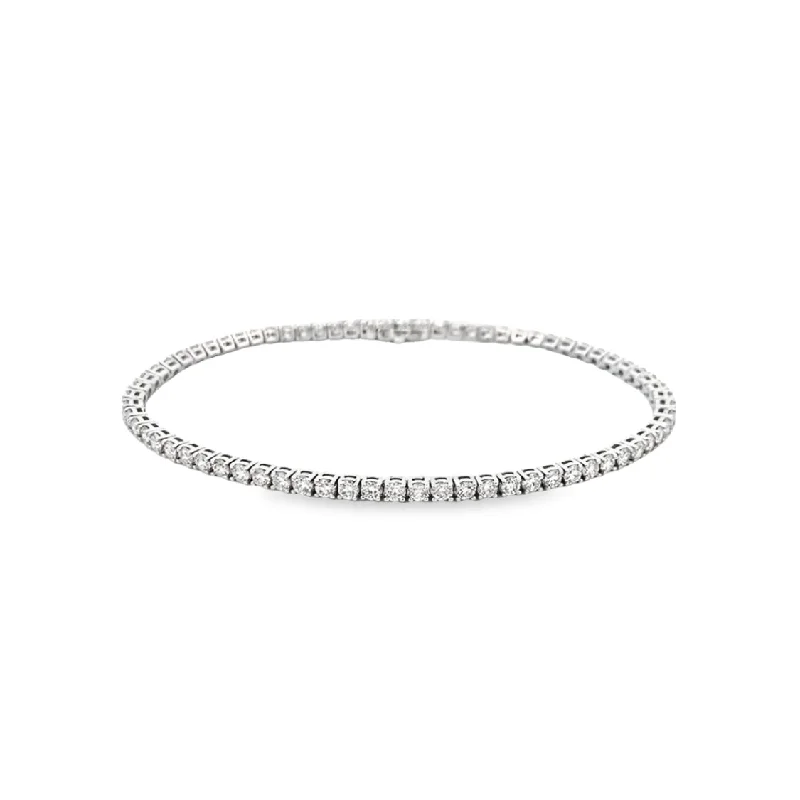 Simple Silver Bracelet with Heart-shaped Gemstones-Diamond Line Tennis Bracelet in White Gold