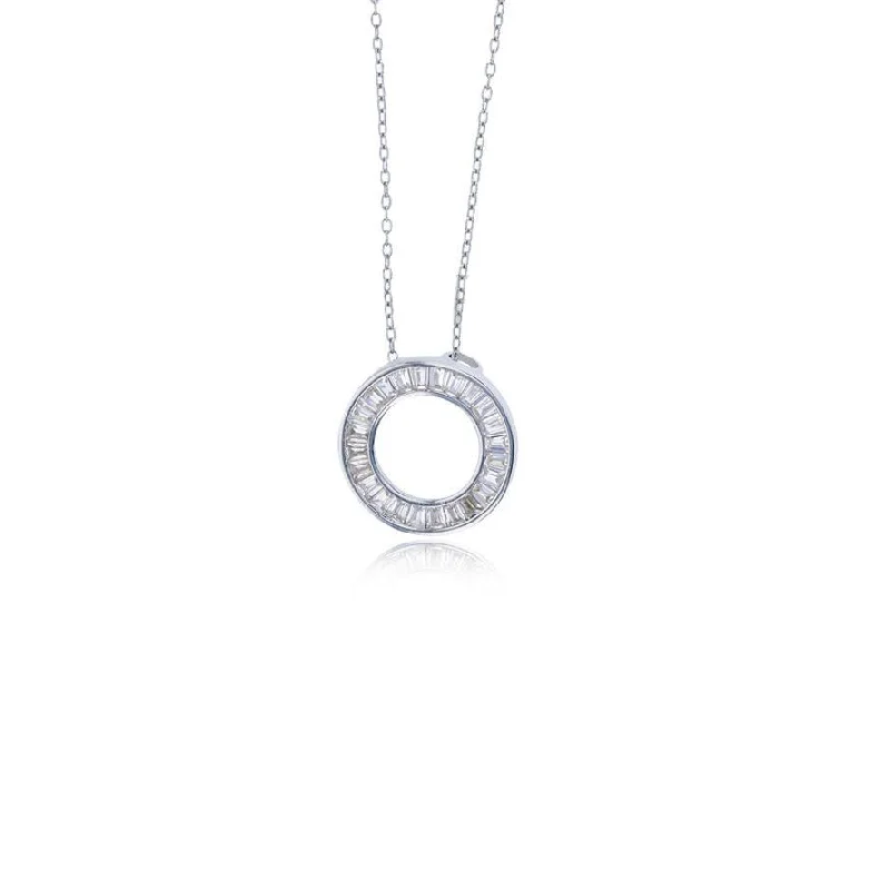 Simple Heart Necklace for Brides-Baguette Cz Open Circle Necklace (Silver)