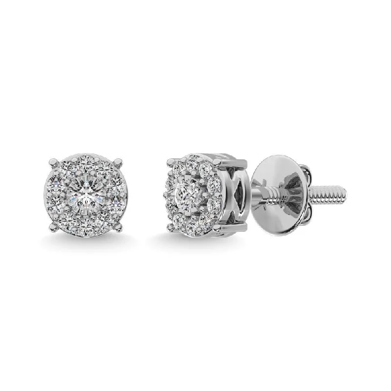 Silver Earrings with Gemstones-Diamond 1/20 ct tw Fashion Earrings in Sterling Silver