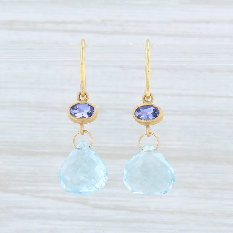 Butterfly Earrings for Kids-Mallary Marks Briolette Aquamarine Tanzanite Earrings 22k 18k Gold Blue Stone