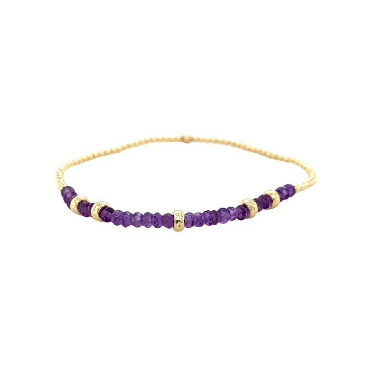 Personalized Bracelet with Initials for Gifts-2mm Amethyst and Rondelle Pattern Bracelet in Yellow  Gold by Karen Lazar