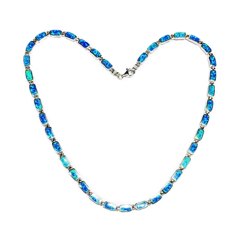 Layered Crystal Necklace for Special Occasions-Blue Opal Chain (Silver)