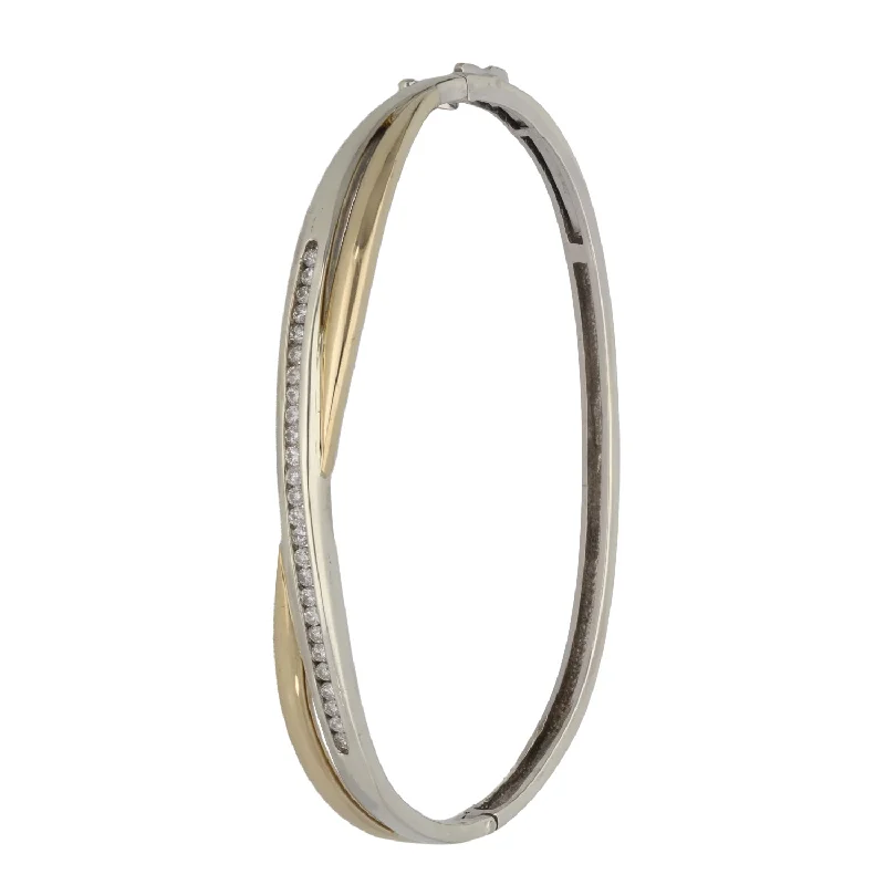 Simple Silver Bangles with Classic Design-9ct Bi-Colour Gold 0.26ct Diamond Hinged/Clasp Bangle