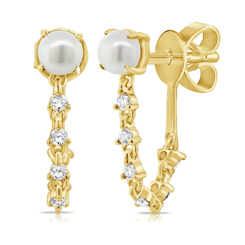 Unique Drop Earrings-Pearl & Diamond Studs