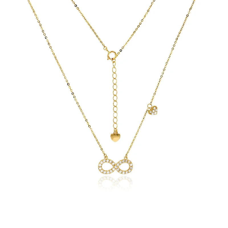 Adjustable Silver Necklace with Pendant-Yellow Gold Micropave Infinity Necklace (14K)