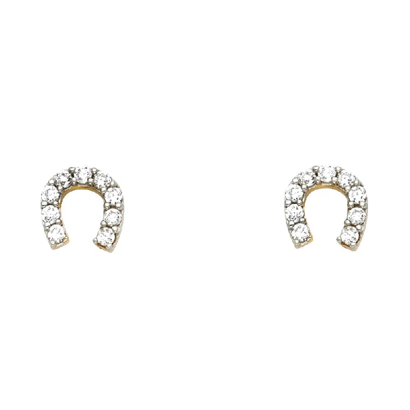 Chic Silver Hoop Earrings-14KY Horse Shoe CZ Post Earrings