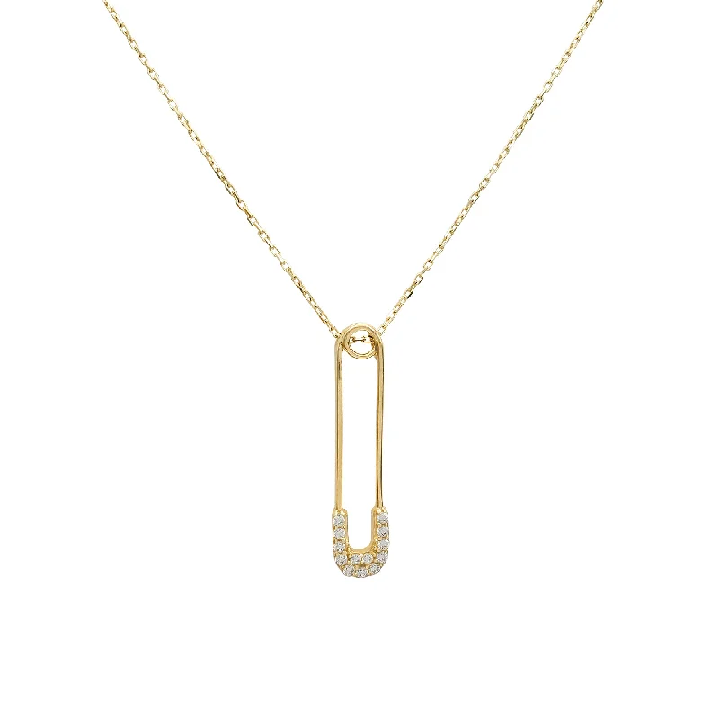 Long Silver Necklace with Small Charms-Zirconia Paperclip Cable Fancy Necklace (14K)