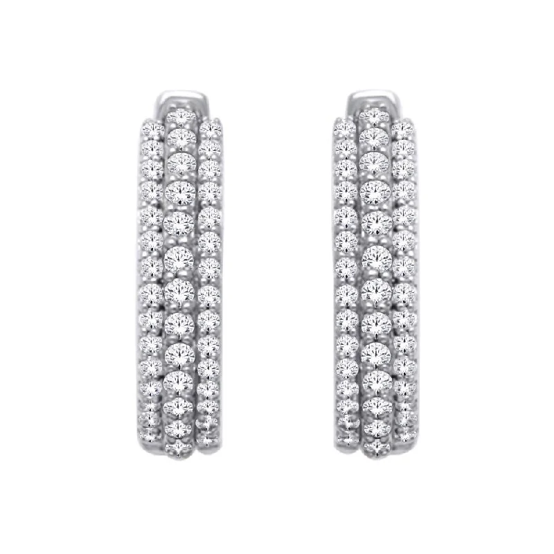 Handcrafted Earrings for Women-14K White Gold 1/2 Ct.Tw. Diamond Hoop Earrings