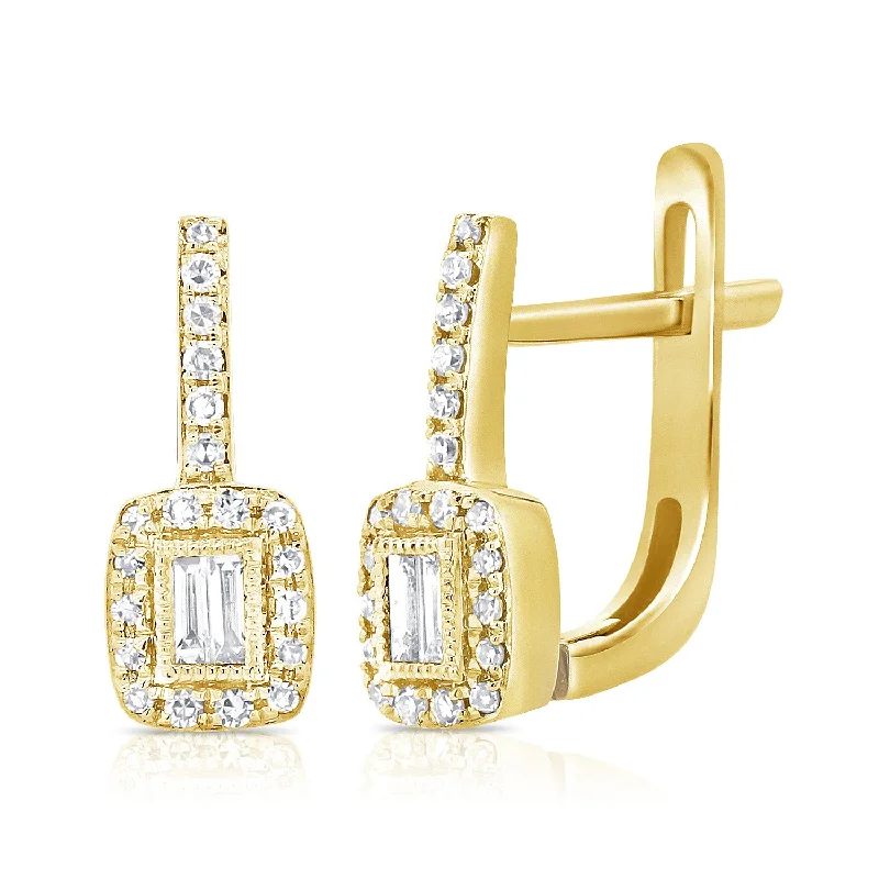 Elegant Drop Earrings-14K Gold Leverback Earrings with Diamonds