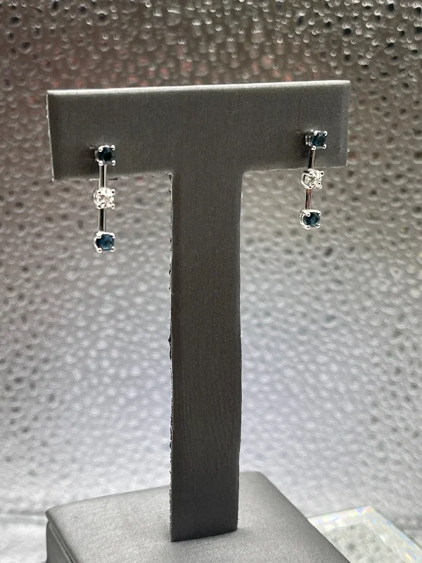 Swarovski Earrings for Bridesmaids-Ladies 10 Karat Solid White Gold Sapphire and Diamond Drop Earrings