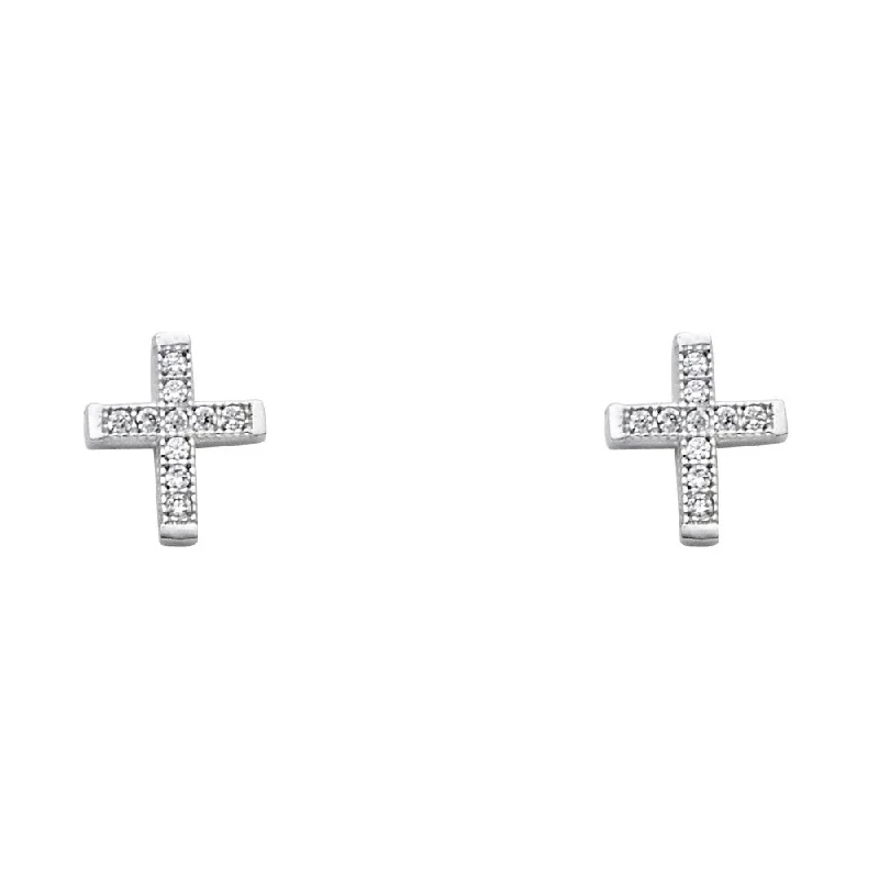 Chunky Silver Earrings for Fashion-14KW CZ Cross Post Earrings