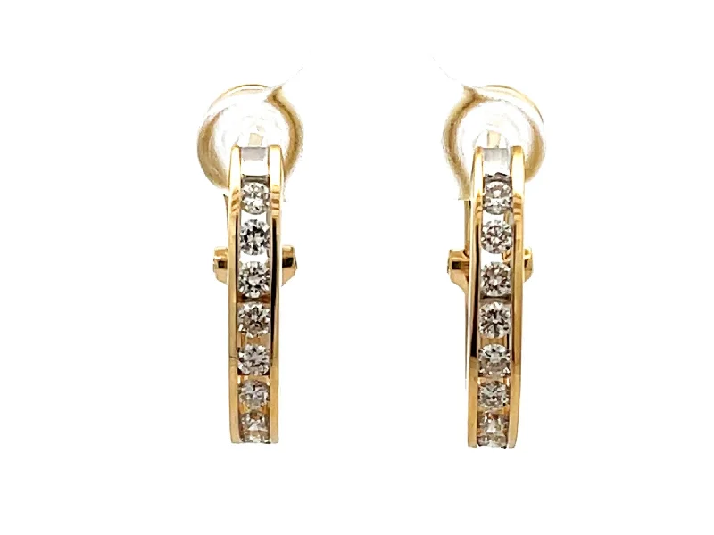 Crystal Drop Earrings for Weddings-Diamond Hoop Earrings in 14k Yellow Gold