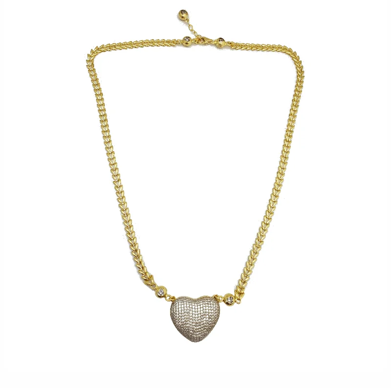 Large Diamond Necklace for Evening Events-Puffy Heart Necklace (14K)