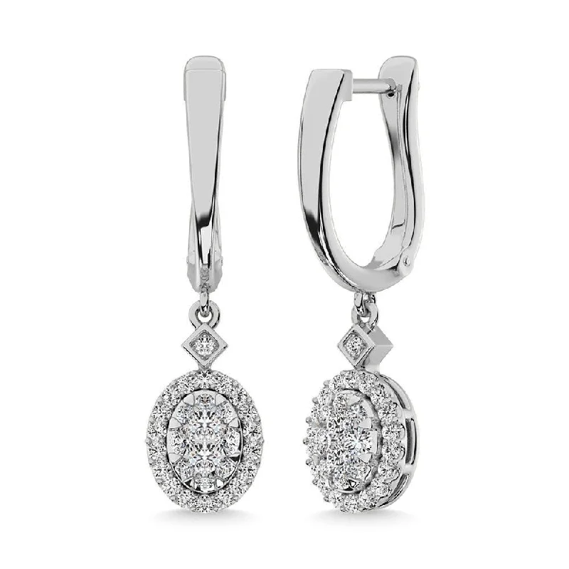 Classic Gemstone Earrings-Diamond 1/2 Ct.Tw. Cluster Danglers Earrings in 10K White Gold