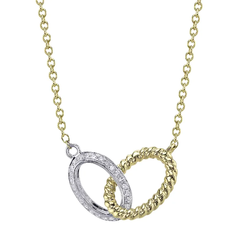 Adjustable Crystal Necklace for Versatility-14kt Yellow Gold and 14kt. White gold Necklace with 0.11ct TW Diamond Pave