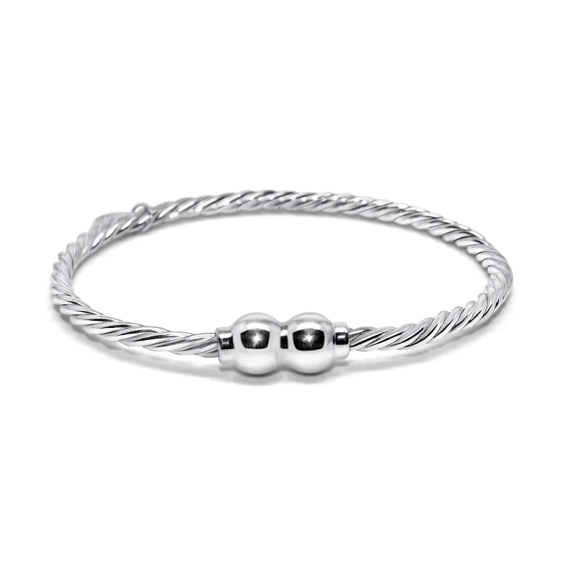 Trendy Gold Bracelet with Chain and Charms-Braided Cape Cod Double Ball Bracelet in Sterling Silver