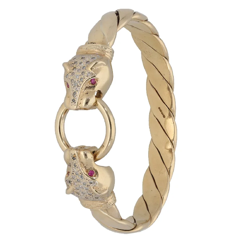 Trendy Stackable Bangles with Unique Designs-9ct Gold Man Made Ruby & 0.25ct Diamond Hinged/Clasp Bangle