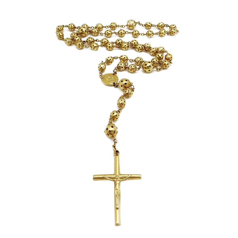 Elegant Long Necklace with Crystal Pendants-Rosary Filigree Holes Necklace (14K)