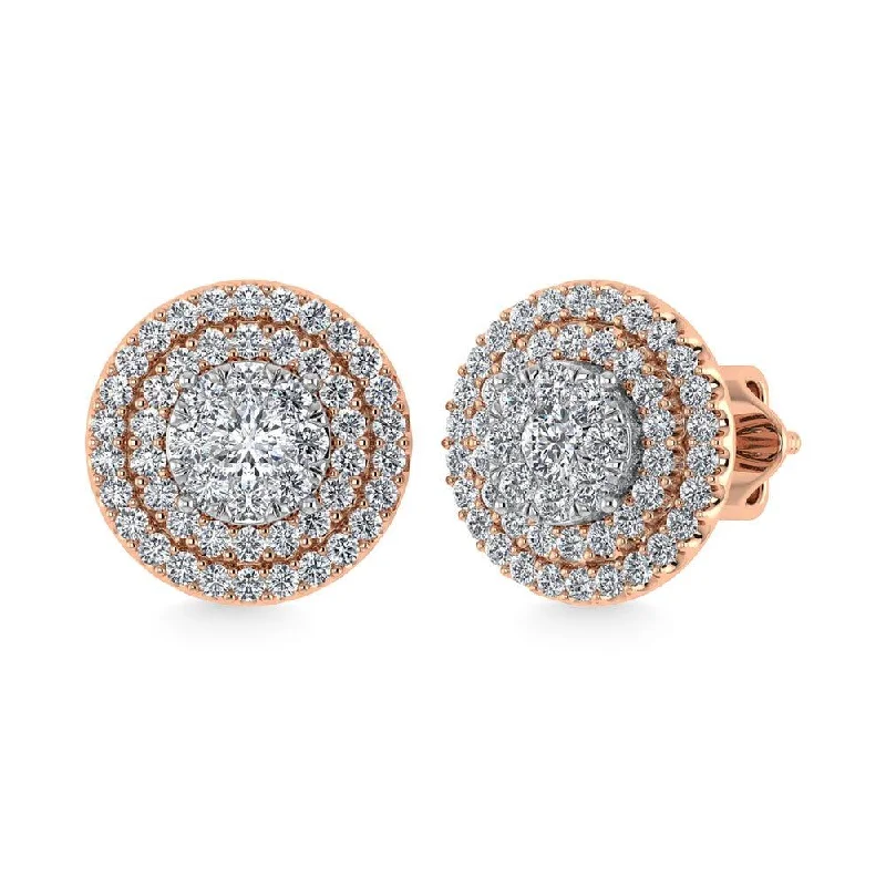 Handmade Gemstone Earrings-Diamond 7/8 Ct.Tw. Round Shape Cluster Earrings in 10K Rose Gold