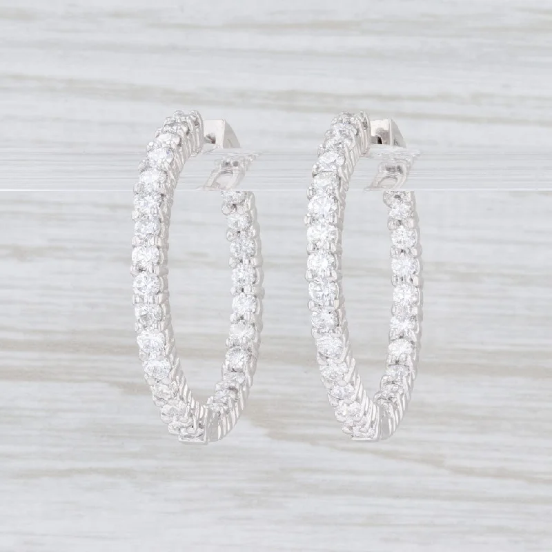 Stud Earrings with Diamonds-3.50ctw Diamond Inside Out Hoop Earrings 14k White Gold Snap Top Round Hoops