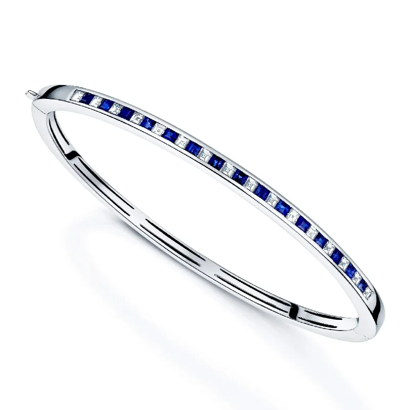 Customizable Silver Bangles for Fashion Lovers-18ct White Gold Sapphire And Diamond Bangle