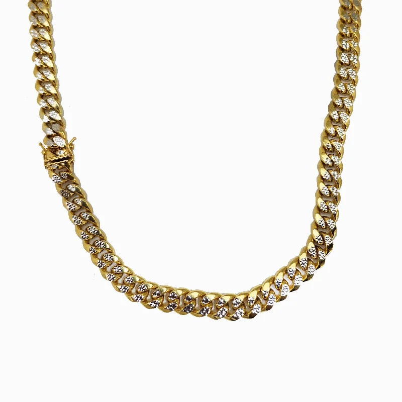 Crystal Necklace for Wedding Day Accessories-Two-Tone Lightweight Flat Cubanlink Chain (14K)