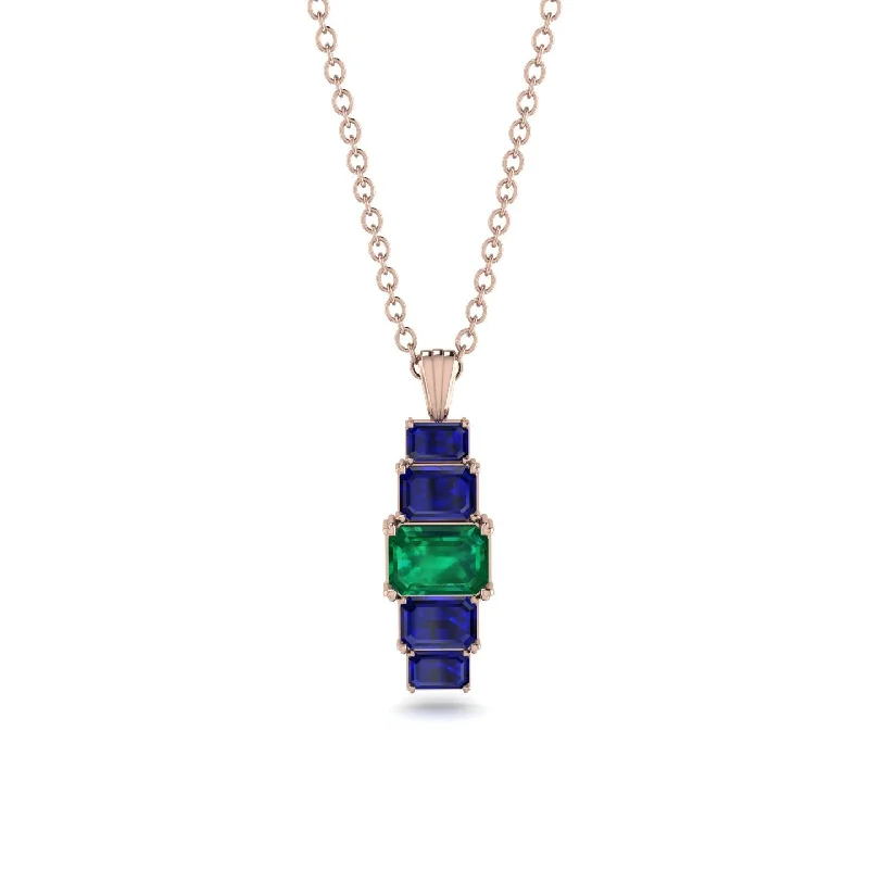 Large Diamond Necklace for Evening Events-Emerald Cut Emerald Stairs Necklace - Briella No. 65