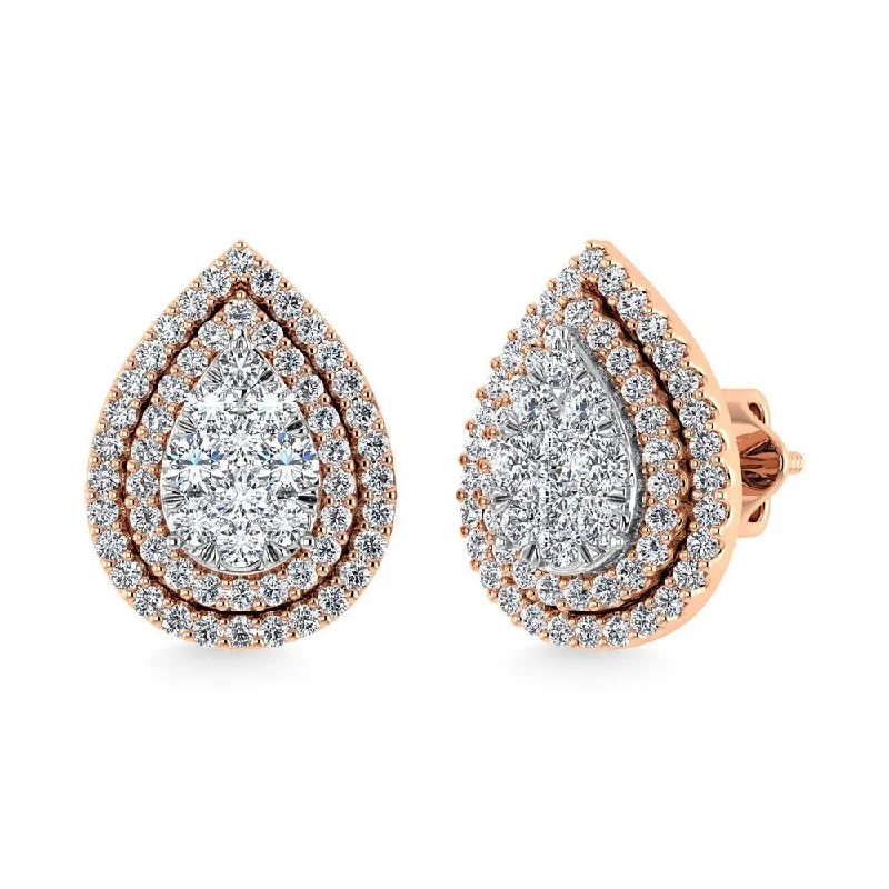 Chic Beaded Earrings-Diamond 7/8 Ct.Tw. Pear Shape Cluster Earrings in 10K Rose Gold