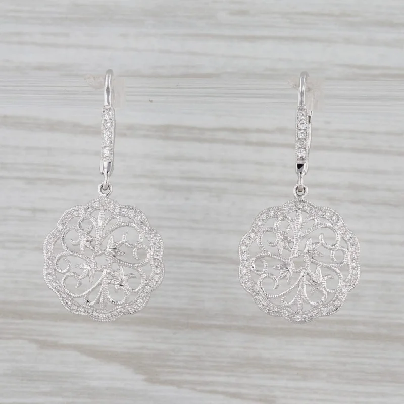 Elegant Sterling Silver Earrings-New Beverley K Diamond Earrings 14k White Gold Filigree Openwork Drops