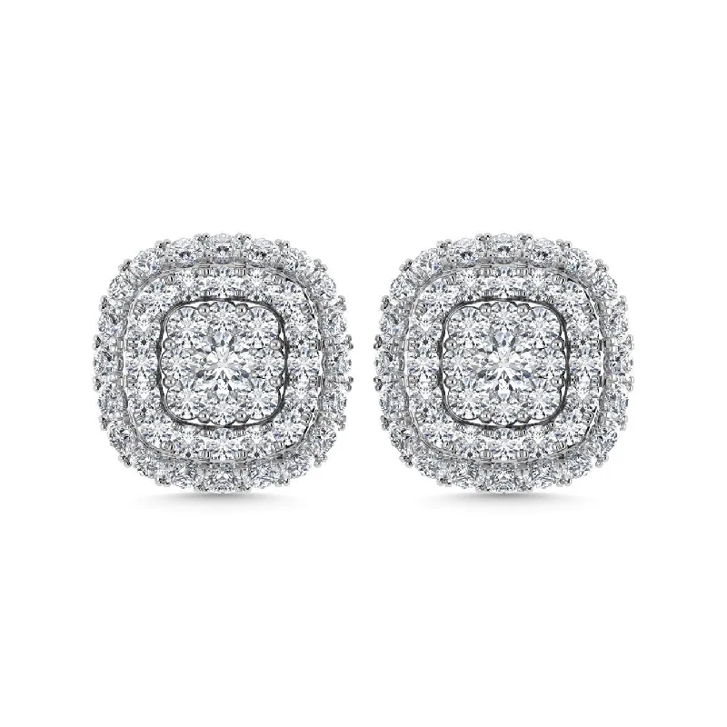 Dainty Stud Earrings-Diamond 5/8 Ct.Tw. Cluster Fashion Earrings in 14K White Gold