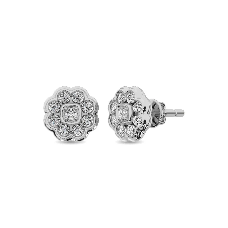 Bold Crystal Earrings-Diamond 2/5 ct tw Flower Earrings in 10K White Gold