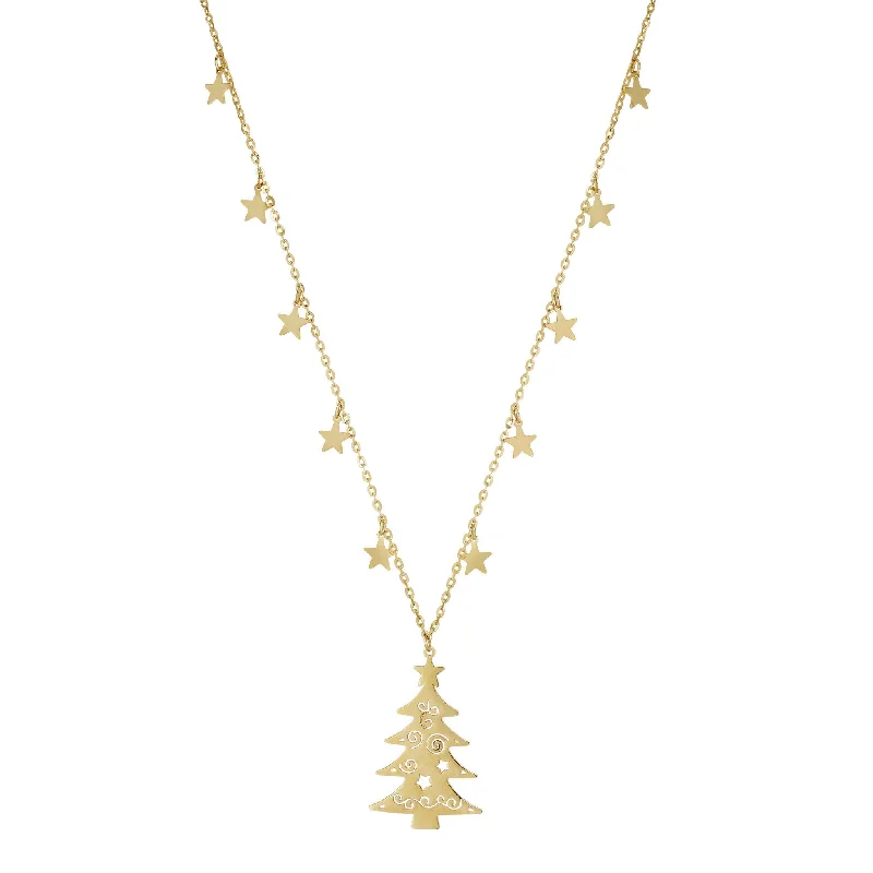 Personalized Crystal Necklace for Women-Starry Night Christmas Tree Necklace (14K)