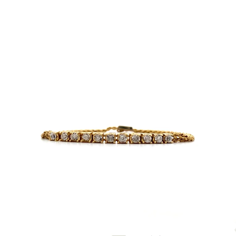 Simple Rose Gold Bracelet with Unique Design-Estate Fancy L:ink Diamond Bracelet in Yellow Gold