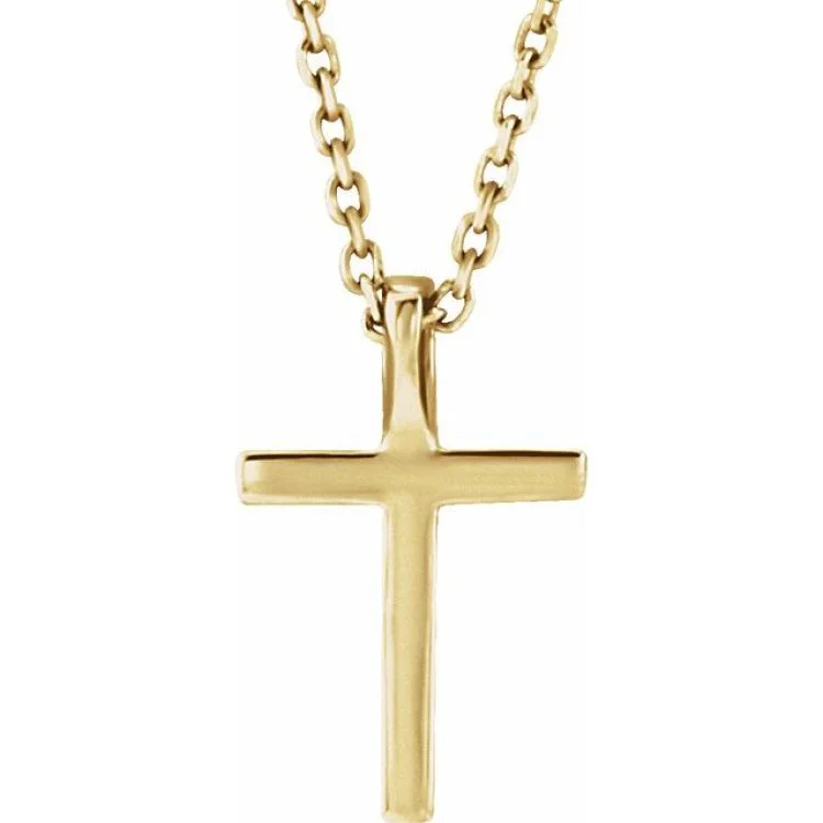 Dainty Gold Necklace with Small Pendant-14K Yellow .06 CTW Lab-Grown Diamond Petite Cross 16" Necklace