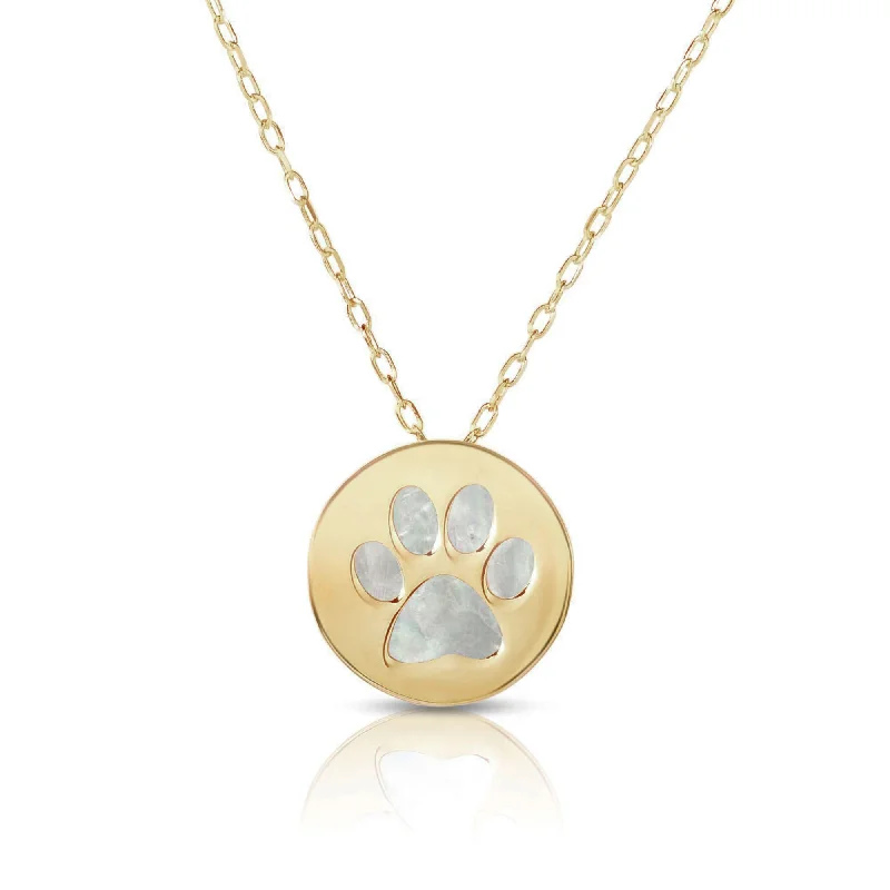 Elegant Bridal Necklace with Diamonds-Mother of Pearl Paw Medallion Necklace (14K)