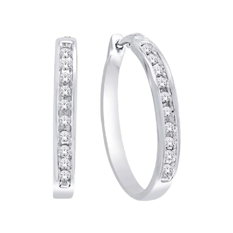 Pearl Stud Earrings for Formal Wear-10K White Gold Diamond Hoop Earrings