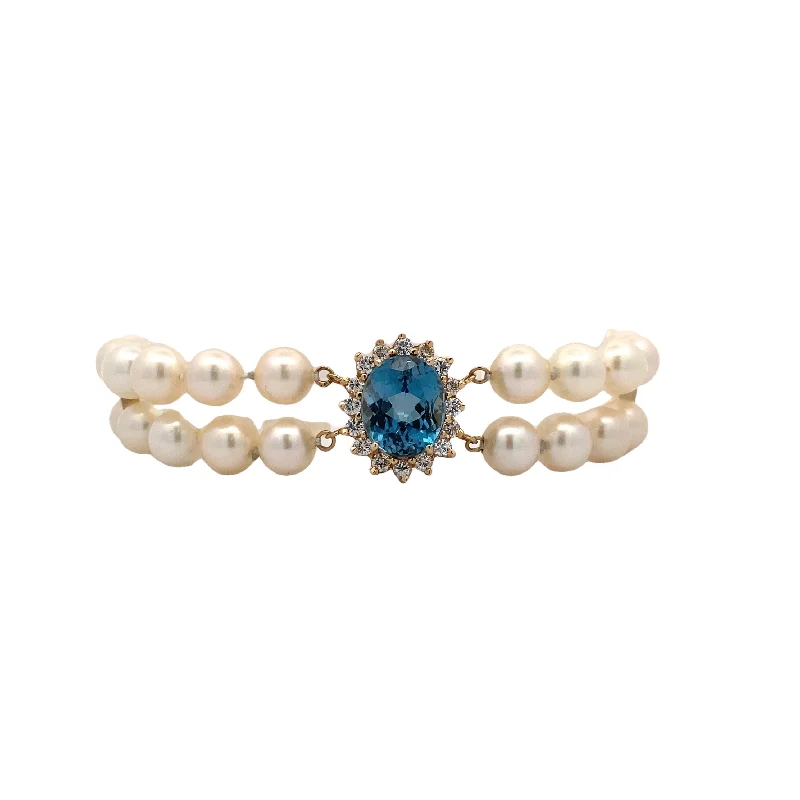 Personalized Bar Bracelet with Special Date-Estate Pearl and Topaz Bracelet in Yellow Gold