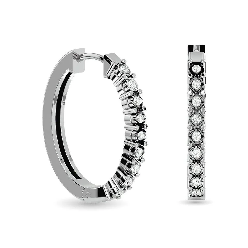 Elegant Pearl Stud Earrings-Diamond Hoop Earrings 1/8 ct tw in Sterling Silver