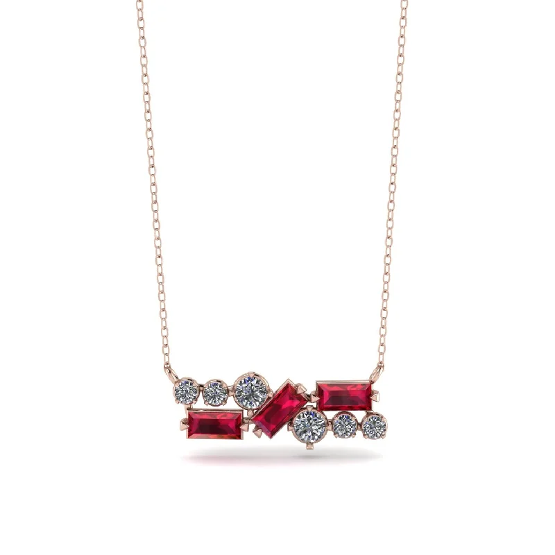 Classic Diamond Necklace for Brides-Ruby Baguette Necklace Mix - Kinley No. 47